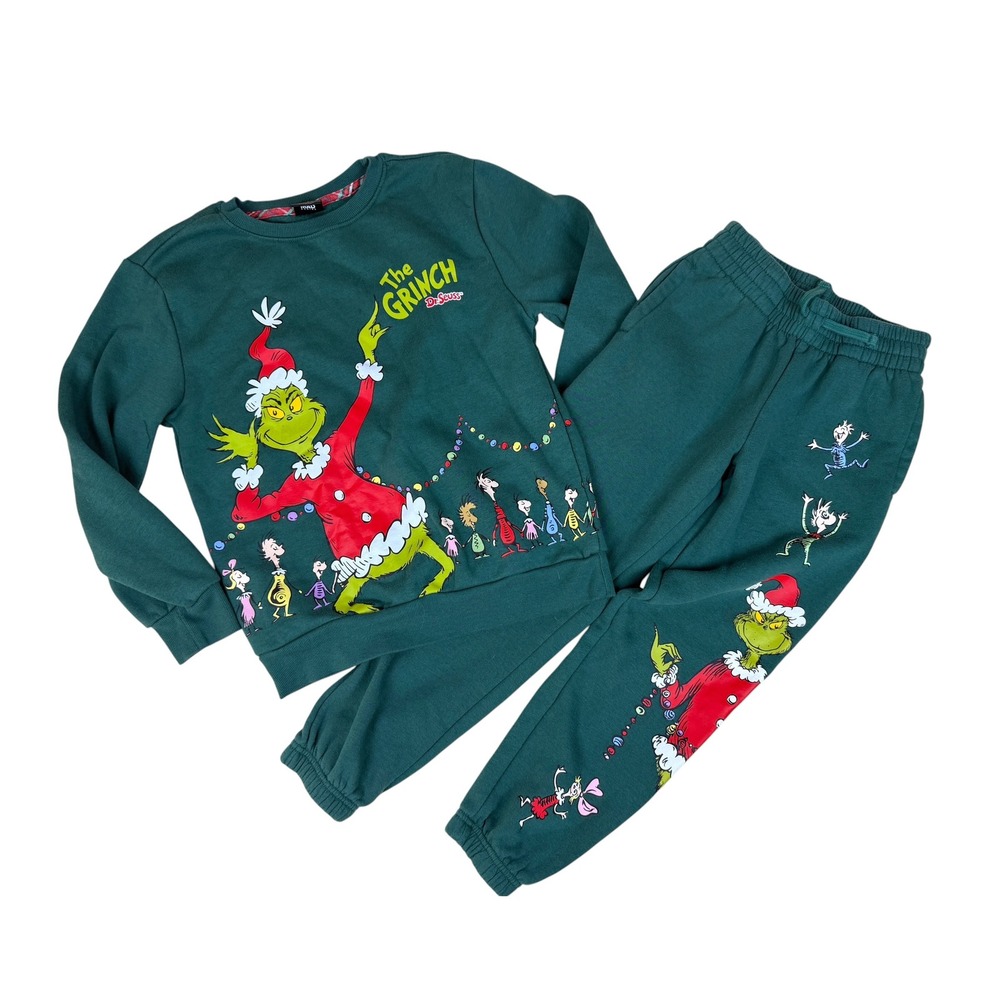 The Grinch Christmas Kids Fleece Jogger Set Green Mixed Size
